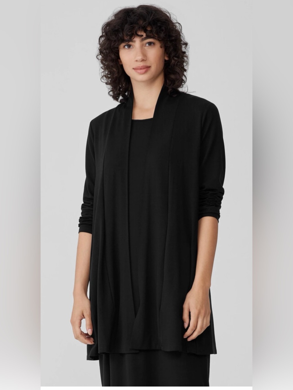 Eileen Fisher Black Open-Front Lightweight Cardigan